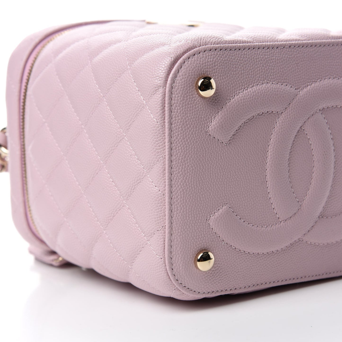 Caviar Quilted Small Top Handle Vanity Case With Chain Light Pink
