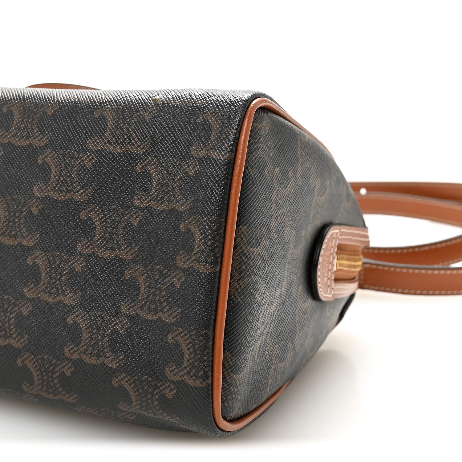 Celine Triomphe Canvas Calfskin Small Boston Bag Tan 9 of 9