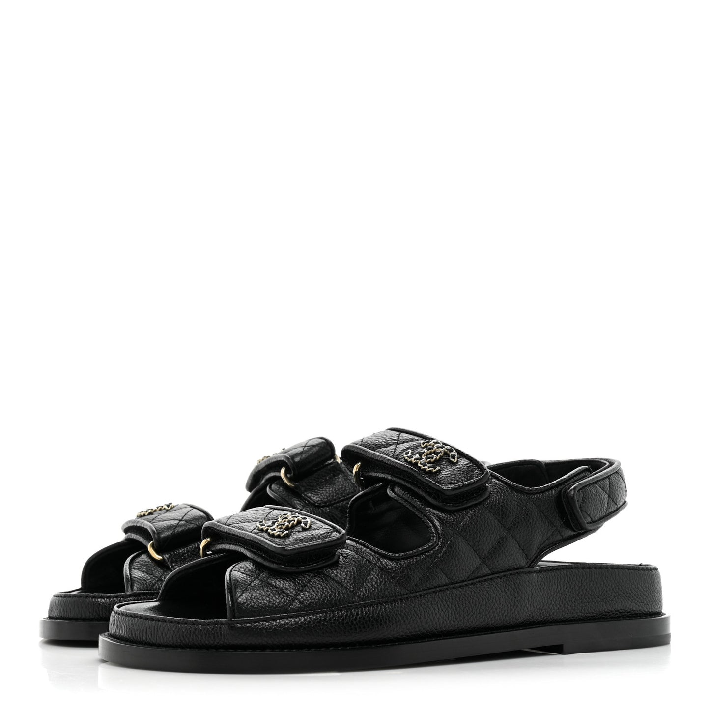 Grained Calfskin Velcro Dad Sandals 37 Black