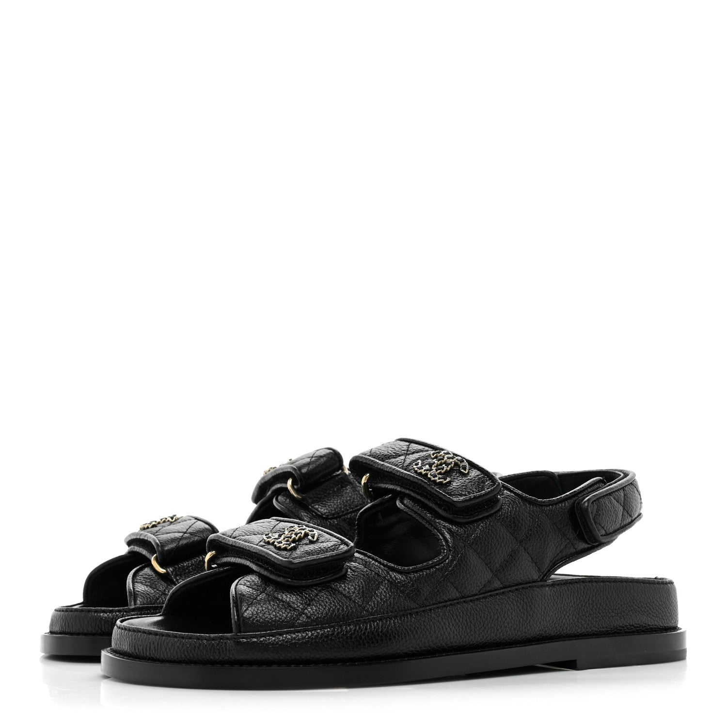 Chanel Grained Calfskin Velcro Dad Sandals 37 Black 3 of 10
