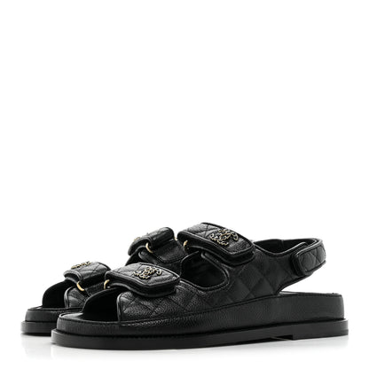 Chanel Grained Calfskin Velcro Dad Sandals 37 Black 3 of 10