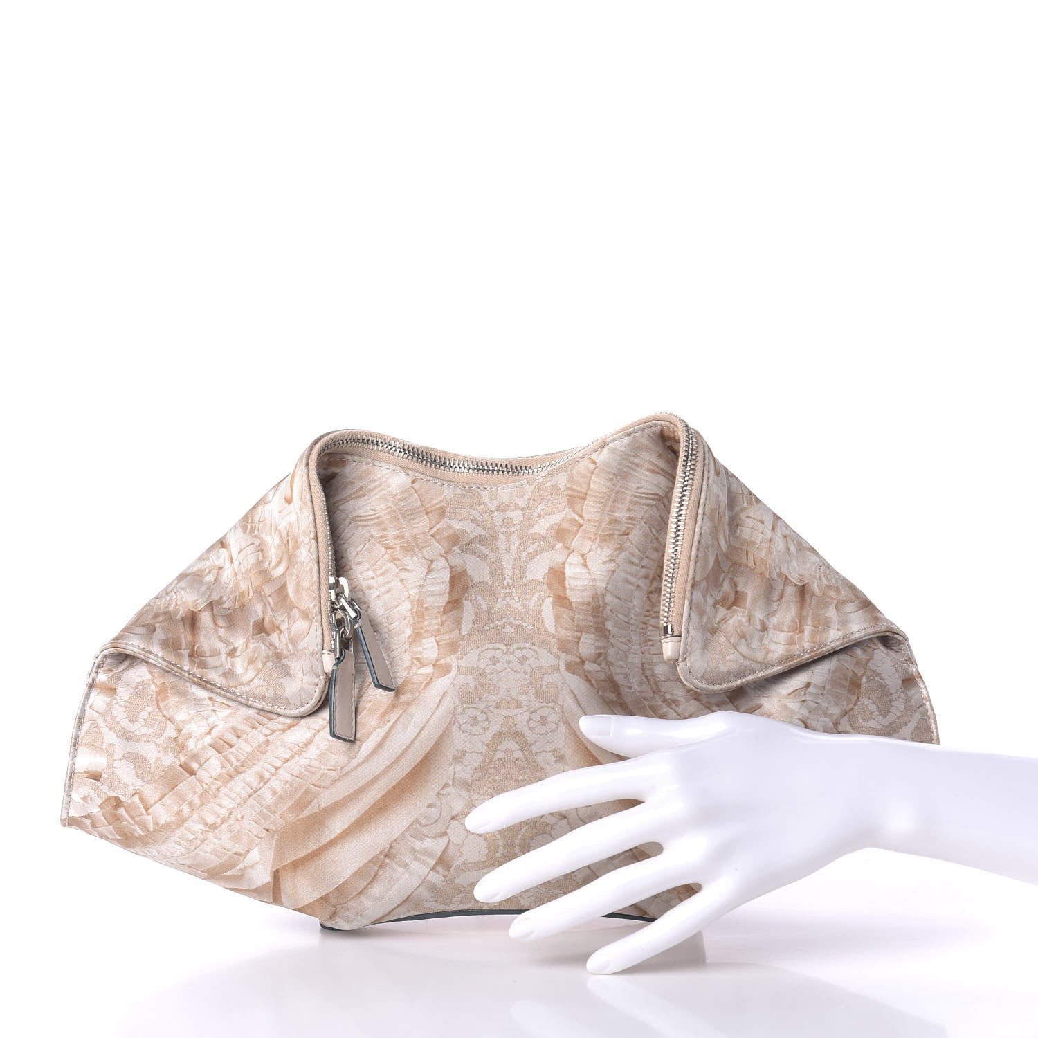 Alexander McQueen Silk Lace Ruffle Printed De Manta Clutch Blush 2 of 8