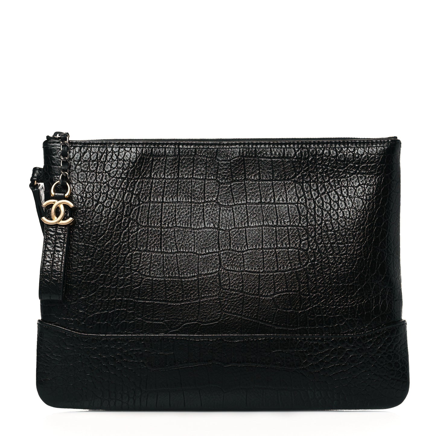 Calfskin Crocodile Embossed Quilted Medium Gabrielle Cosmetic Case Black