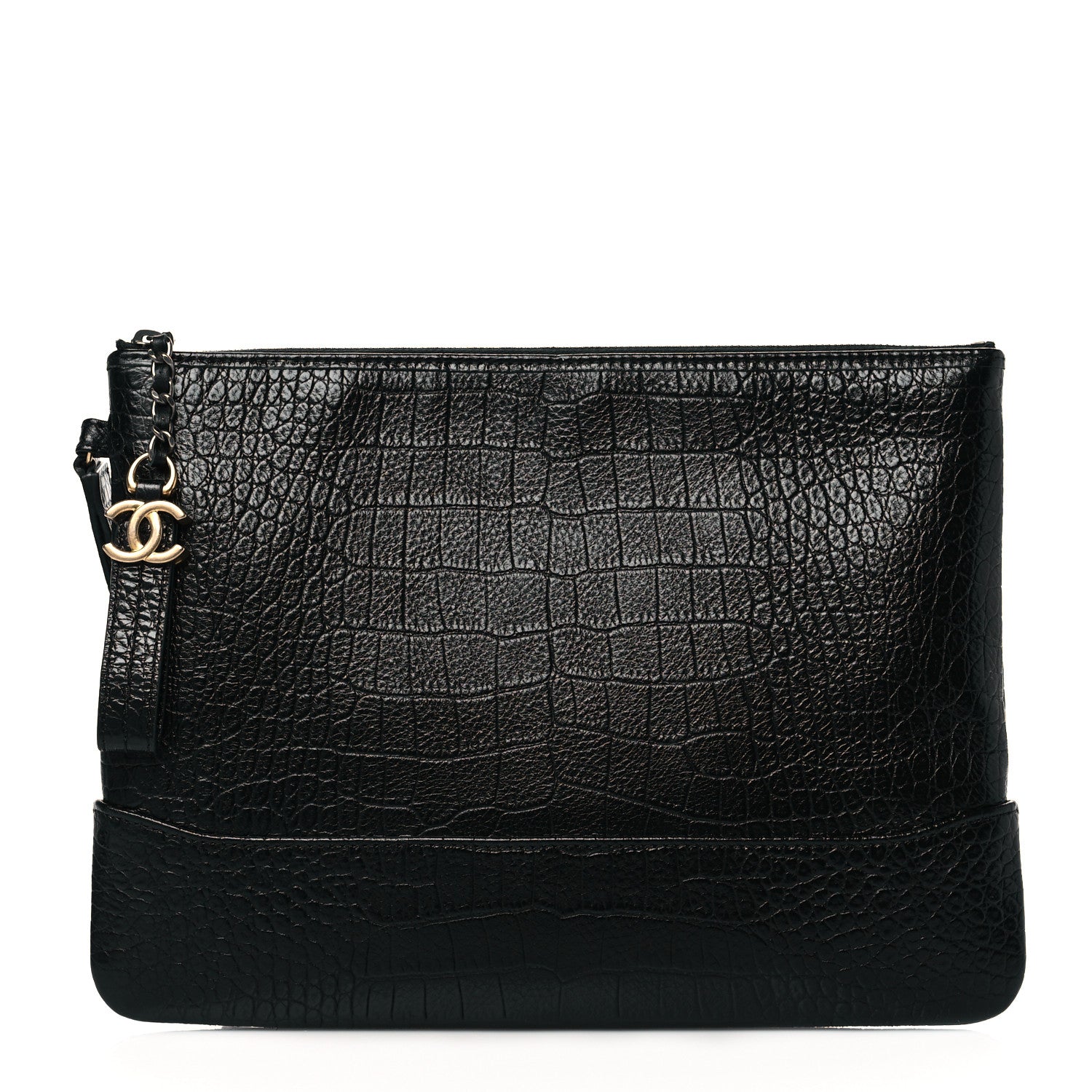 Chanel Calfskin Crocodile Embossed Quilted Medium Gabrielle Cosmetic Case Black 1 of 11