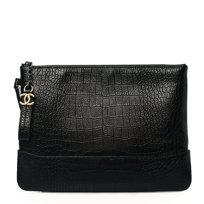 Chanel Calfskin Crocodile Embossed Quilted Medium Gabrielle Cosmetic Case Black 1 of 11