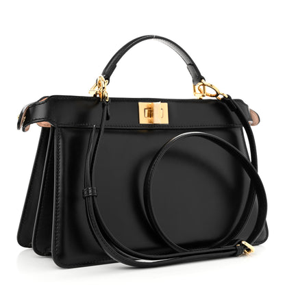 Fendi Vitello King Luxor Shiny Nappa Medium Peekaboo I SEE U East West Satchel Black Light Rose 3 of 10
