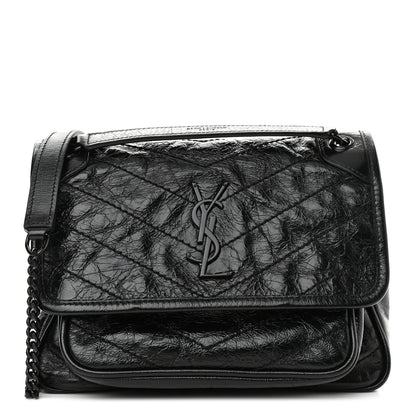 Saint Laurent Crinkled Calfskin Matelasse Monogram Baby Niki Chain Satchel Black 1 of 10