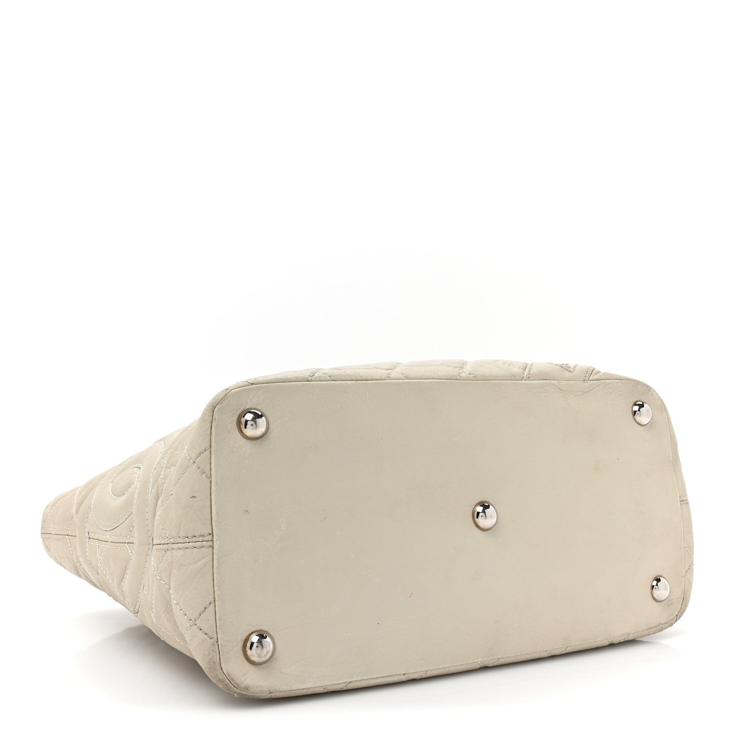 Aged Calfskin Quilted Large Cotton Club Tote Pearl