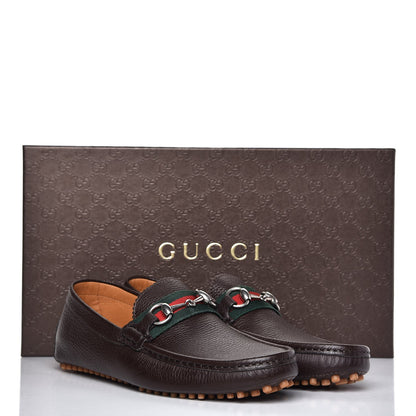 Gucci Calfskin Web Mens Horsebit Driver Loafers 7.5 Cocoa 10 of 10