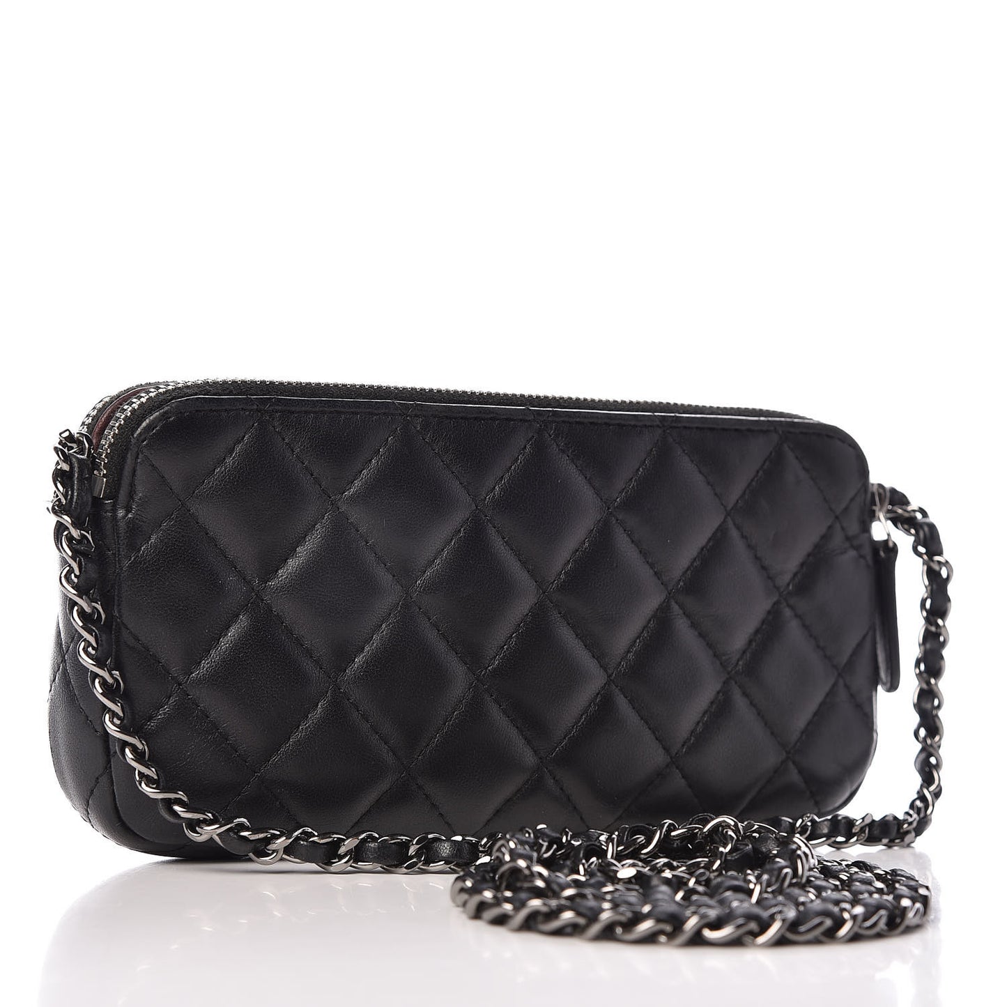 Lambskin Quilted Small Clutch With Chain Black