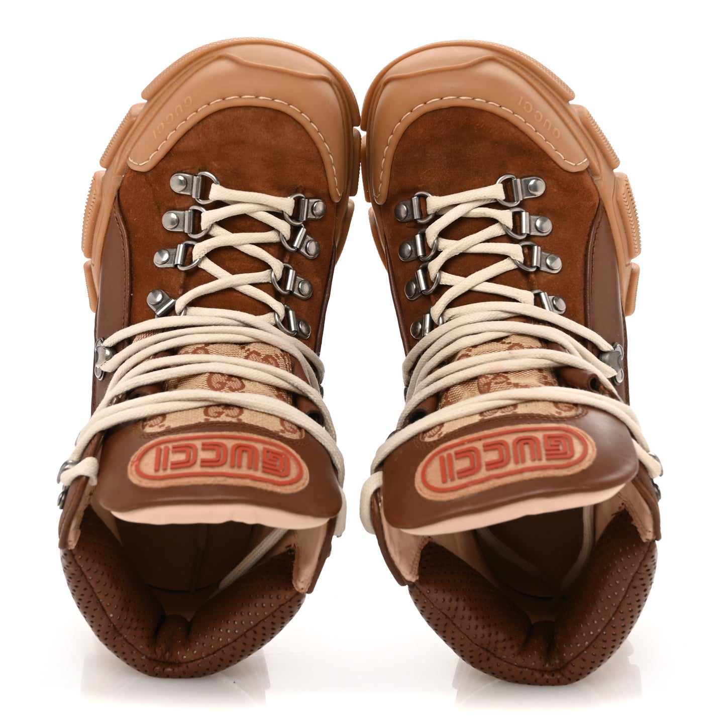 X SEGA Suede Calfskin GG Monogram Womens Flashtrek High-Top Sneakers 37 37 New Cuir Beige Ruggine