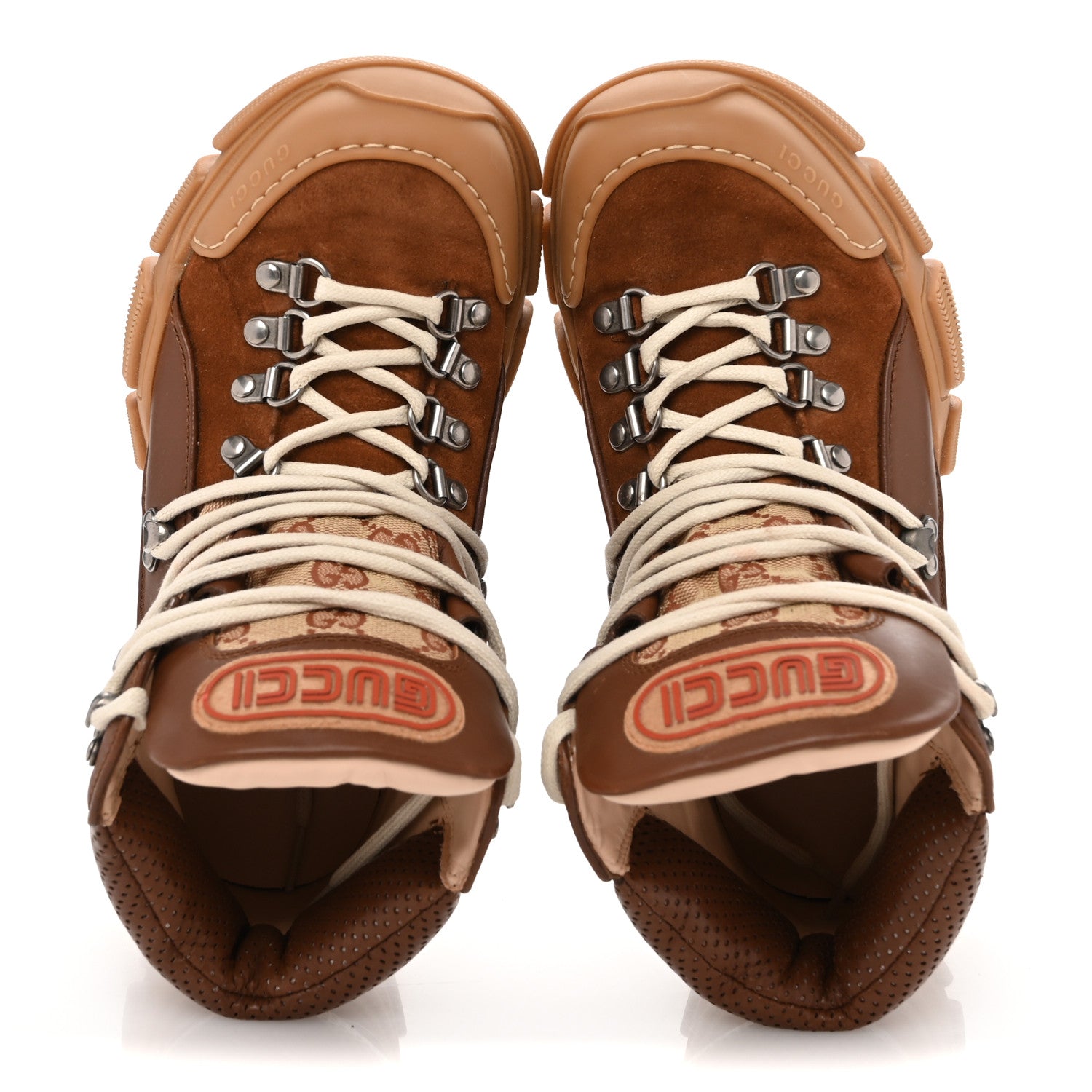 Gucci X SEGA Suede Calfskin GG Monogram Womens Flashtrek High-Top Sneakers 37 37 New Cuir Beige Ruggine 2 of 8