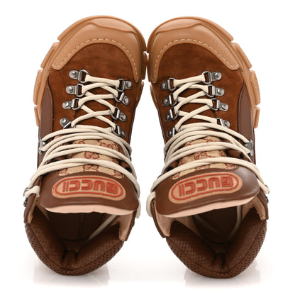 Gucci X SEGA Suede Calfskin GG Monogram Womens Flashtrek High-Top Sneakers 37 37 New Cuir Beige Ruggine 2 of 8