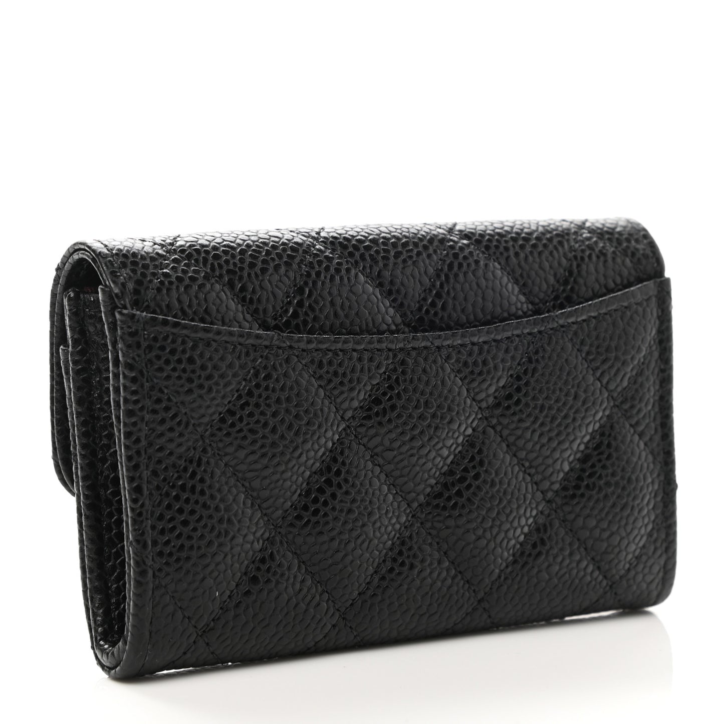 Caviar Quilted Flap Card Holder Wallet Black