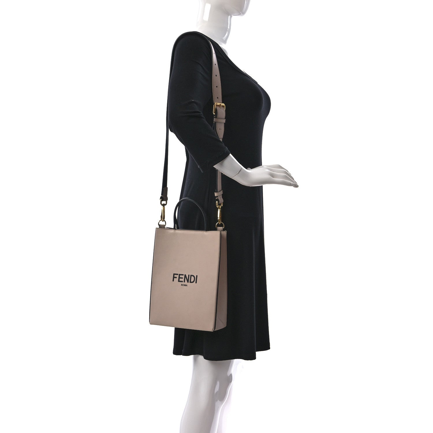 Fendi Vitello Fluffy Logo Small Shopping Bag Rosa Quarzo Black 2 of 12