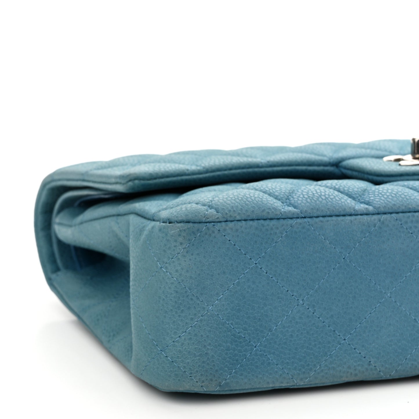 Iridescent Caviar Quilted Medium Double Flap Blue