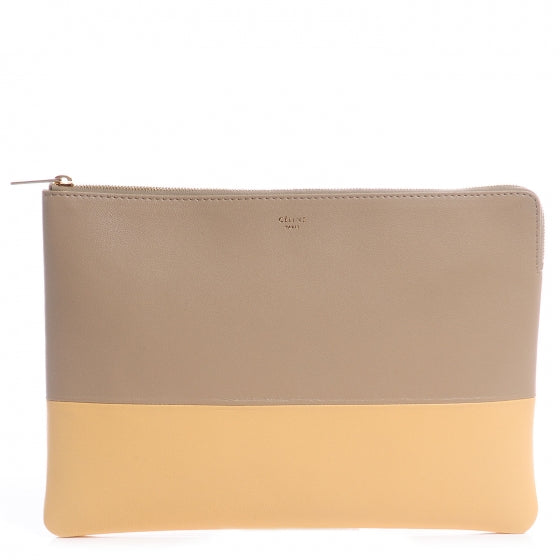 Celine Lambskin Bi-Color Solo Clutch Pouch Beige Butter 1 of 8