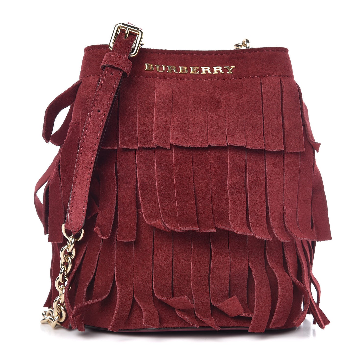 Suede Fringe Mini Bucket Bag Cherry
