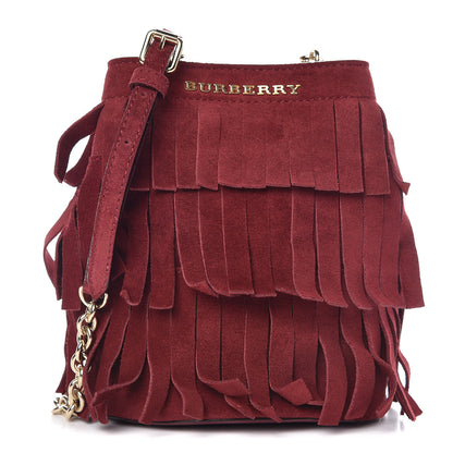 Burberry Suede Fringe Mini Bucket Bag Cherry 1 of 12