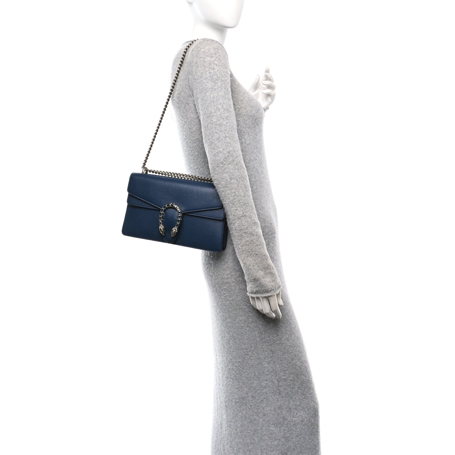 Pebbled Calfskin Small Dionysus Shoulder Bag Blue Agata