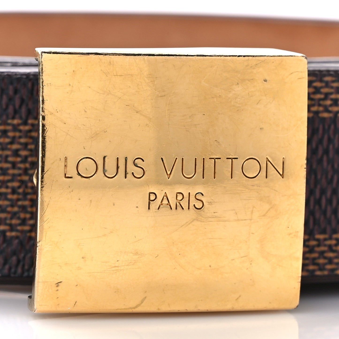 Damier Ebene LV Paris Buckle Belt 80 32 Gold