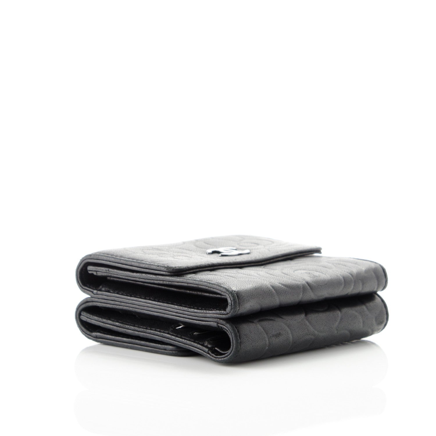 Chanel Lambskin Embossed Camellia French Wallet Black 4 of 9