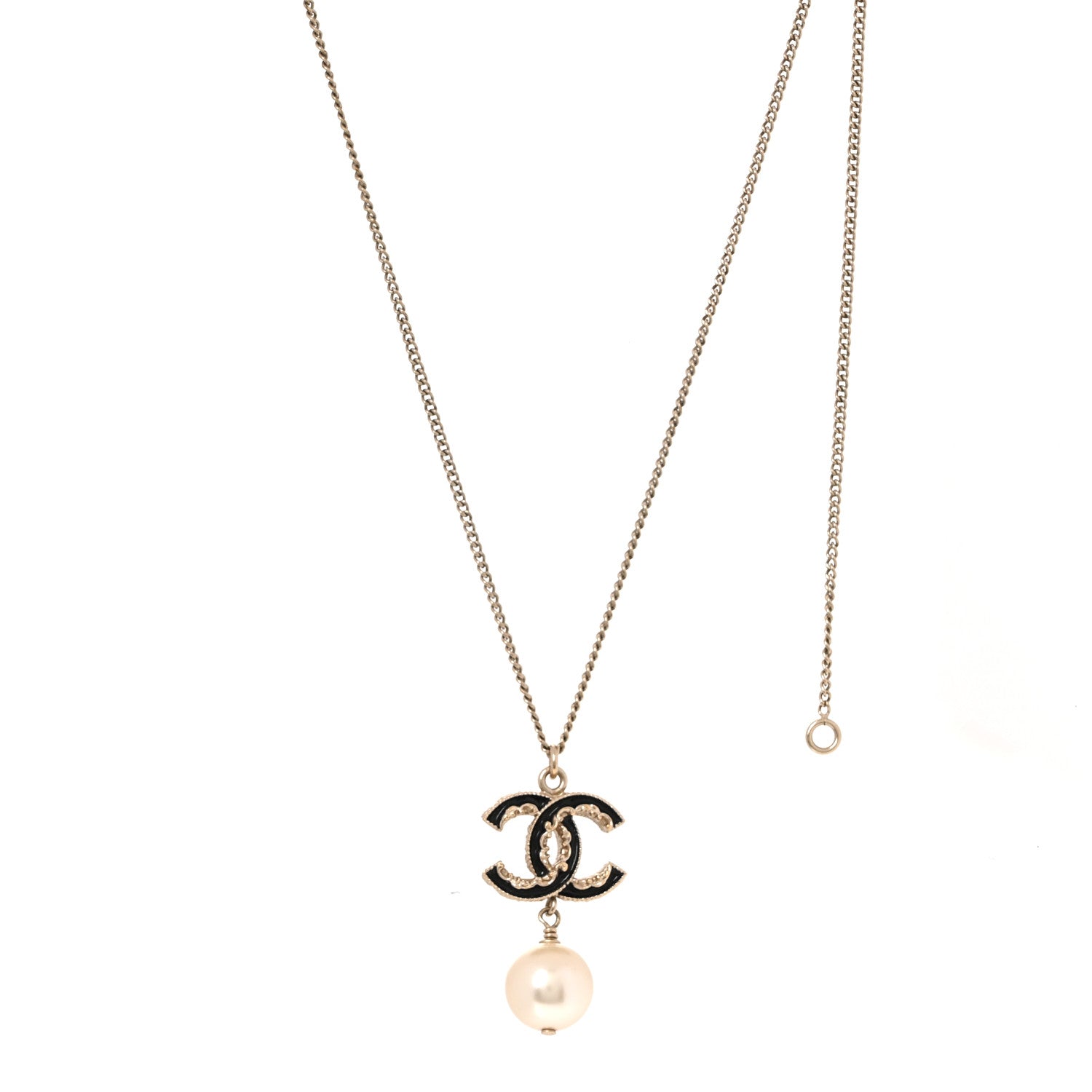Chanel Pearl CC Drop Necklace Silver Black 1 of 5