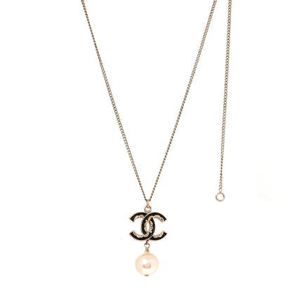 Chanel Pearl CC Drop Necklace Silver Black 1 of 5