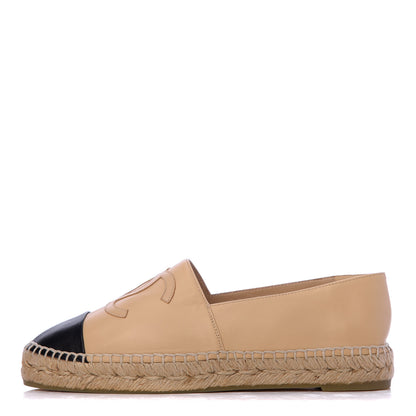 Chanel Lambskin CC Espadrilles 38 Beige Black 1 of 9