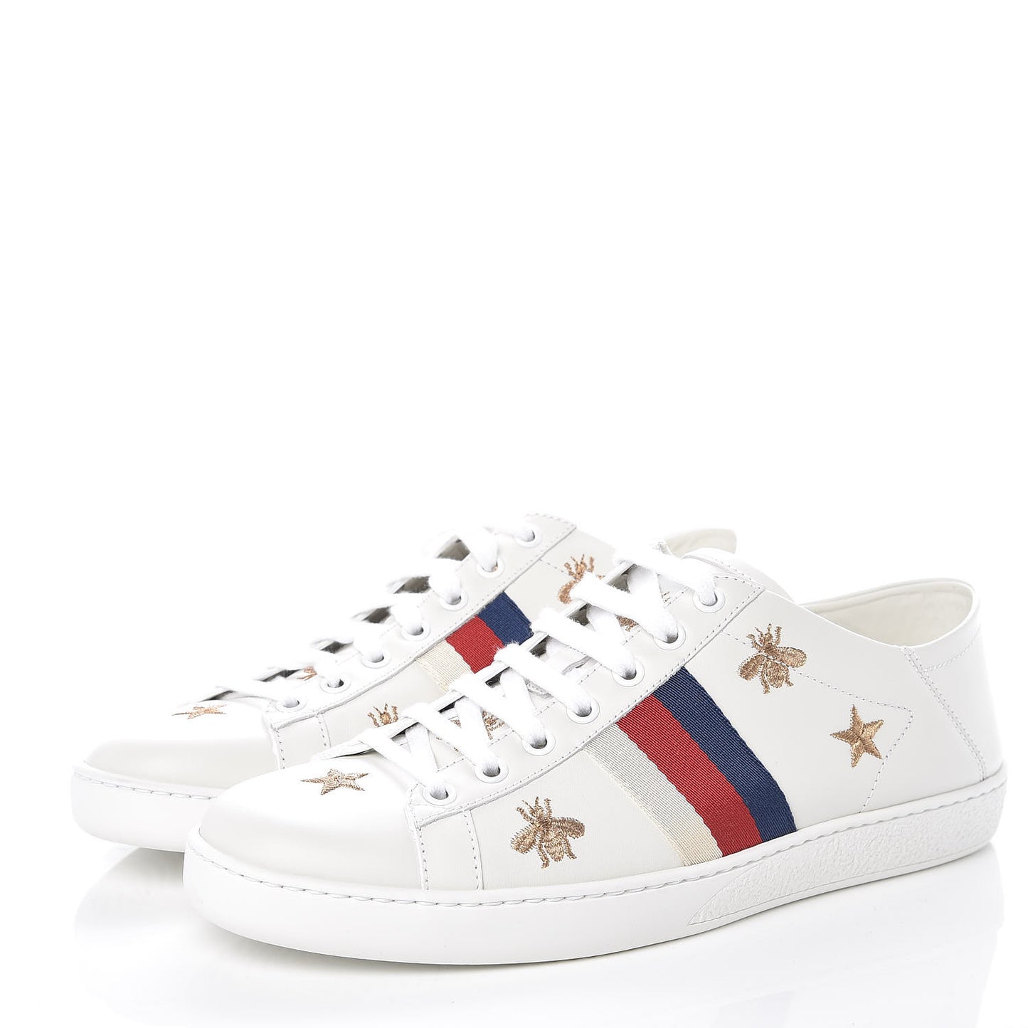 Calfskin Bee Star Embroidered Sylvie Web Ace Sneakers 38.5 White