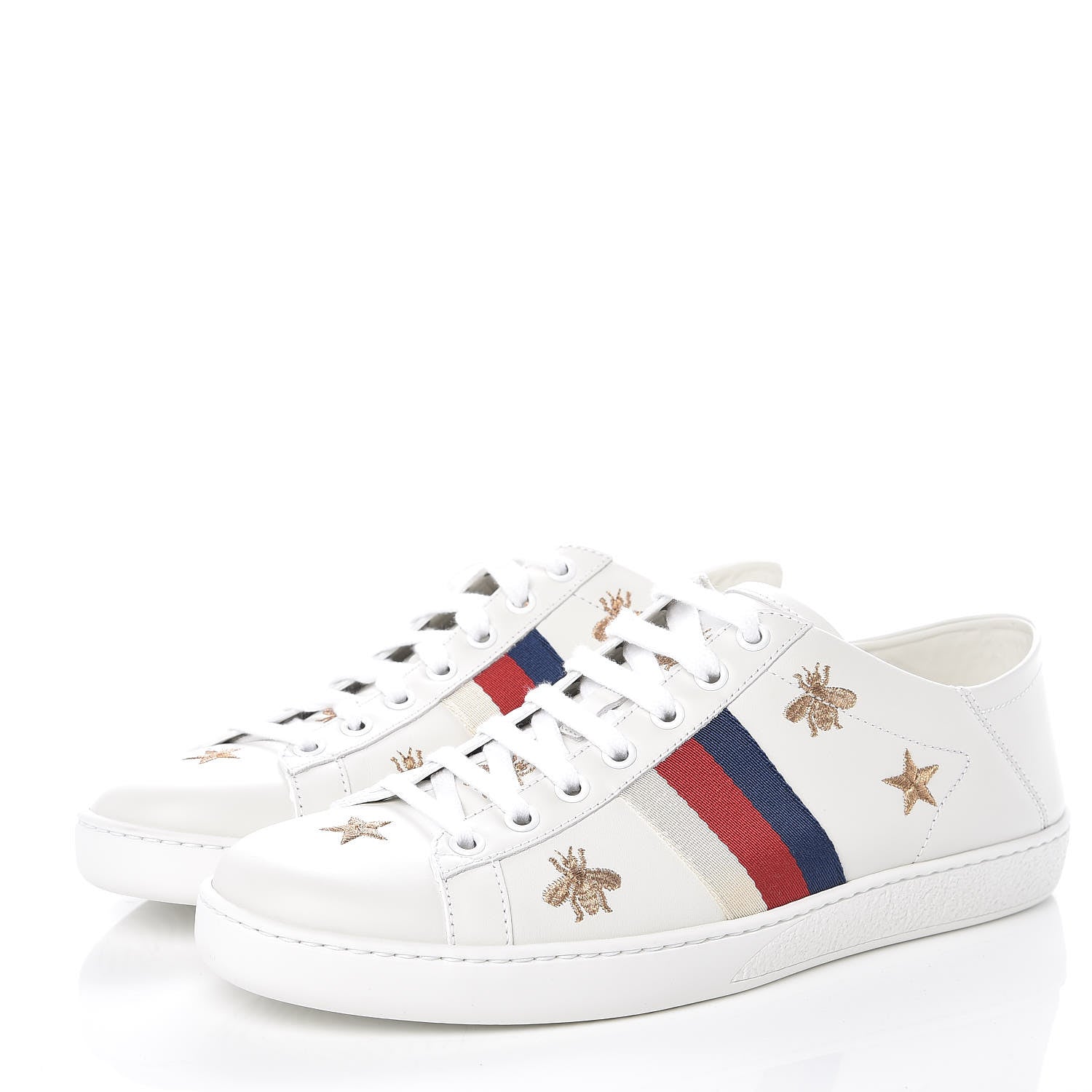 Gucci Calfskin Bee Star Embroidered Sylvie Web Ace Sneakers 38.5 White 3 of 9