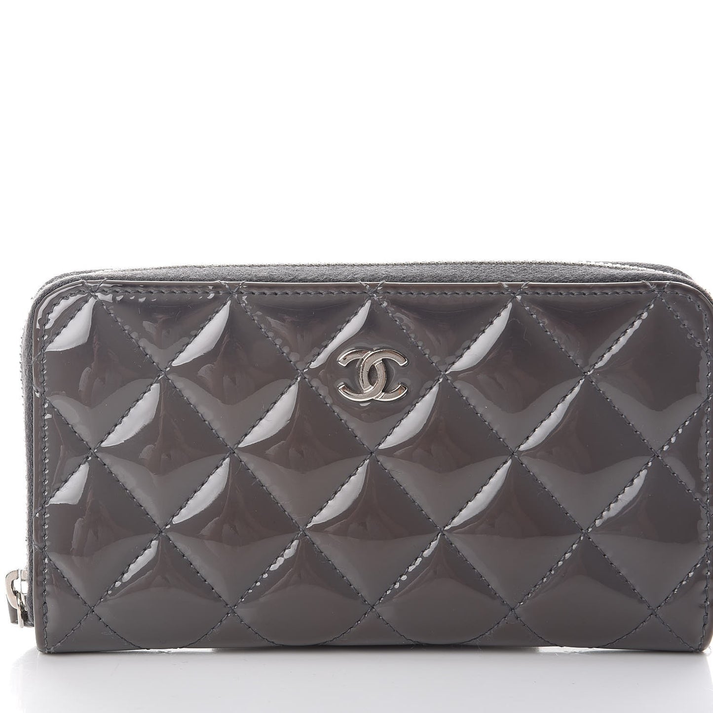 Patent Quilted Small Zip Around Wallet Grey