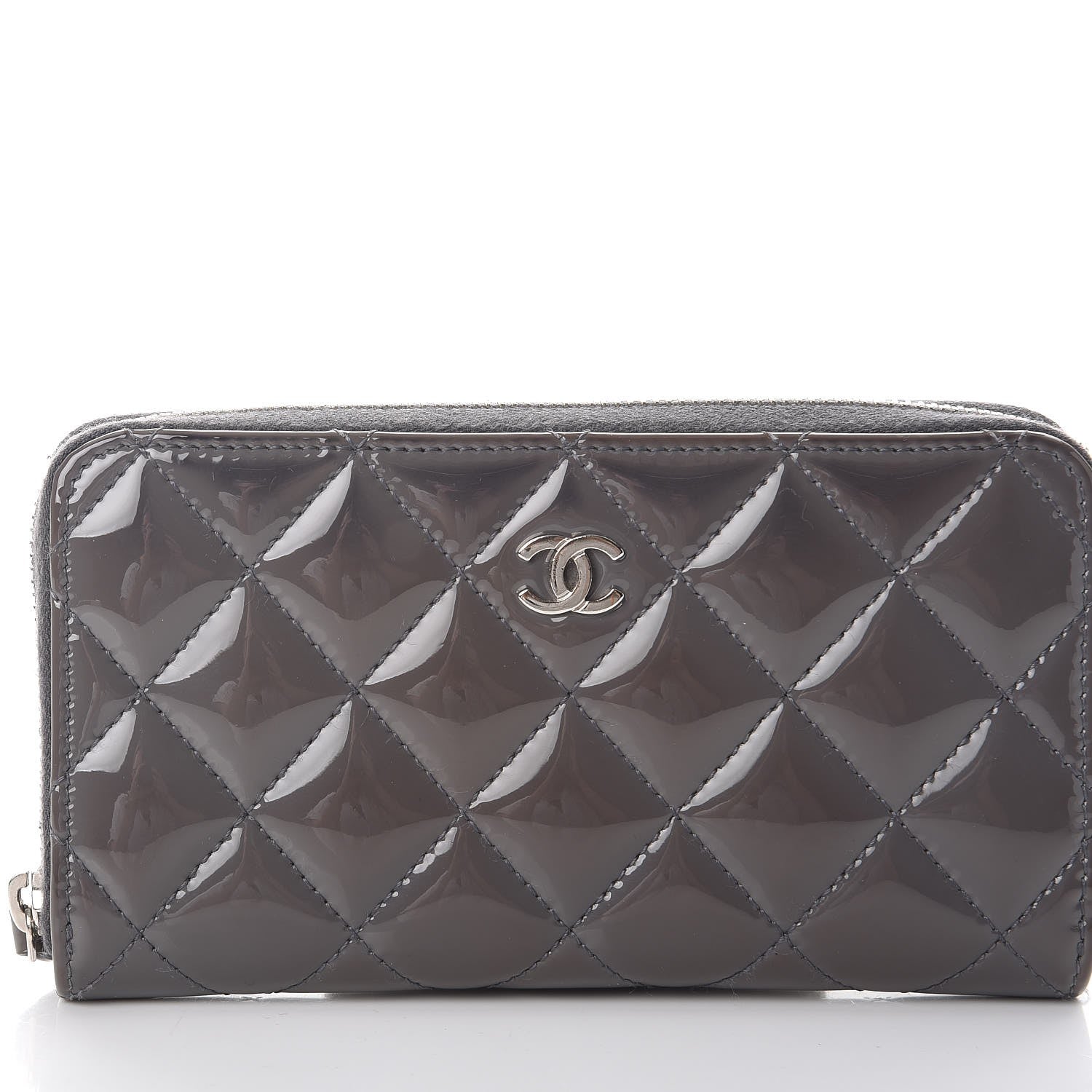 Chanel Patent Quilted Small Zip Around Wallet Grey 9 of 12