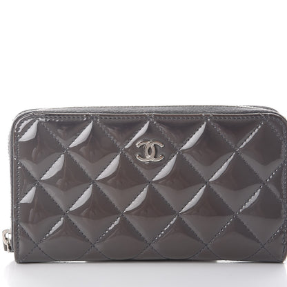 Chanel Patent Quilted Small Zip Around Wallet Grey 9 of 12