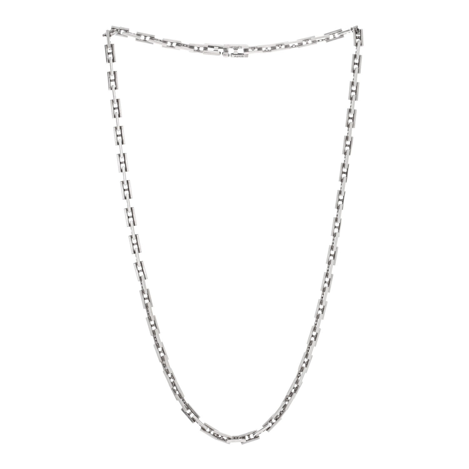 Hermes Sterling Silver H Logo Hercules Link Necklace 3 of 4