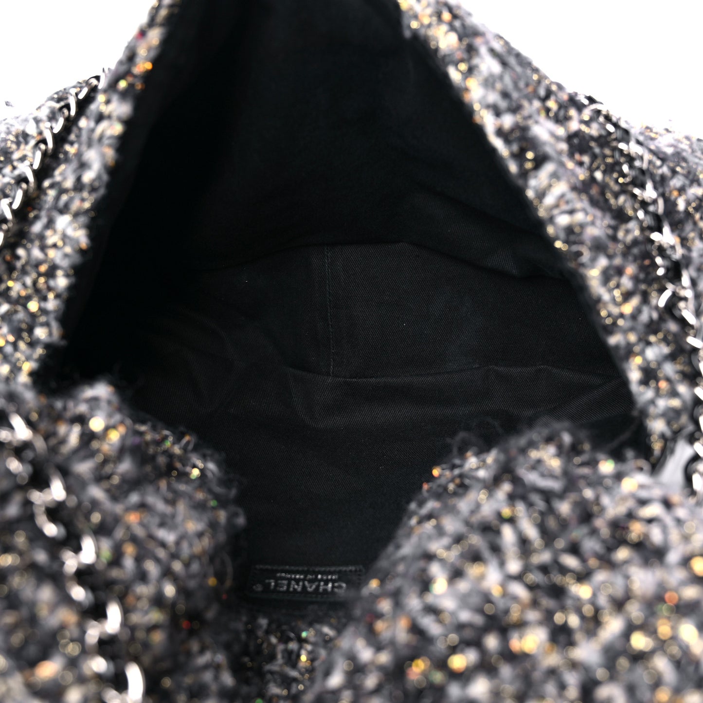 Patent Tweed Sequin Shopping Flap Bag Multicolor