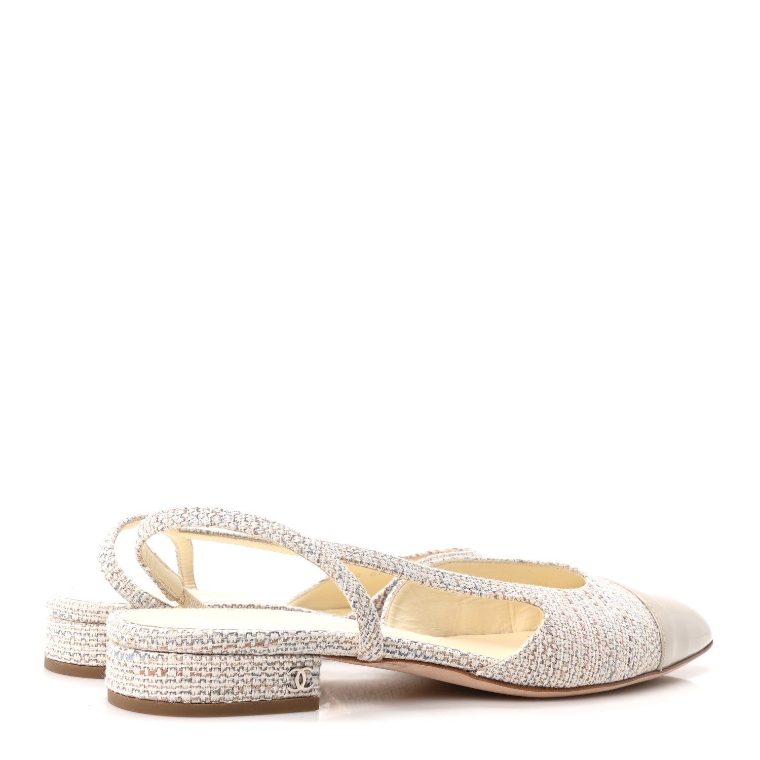 Chanel Tweed Patent Cap Toe CC Slingback Flats 40 Grey 5 of 9