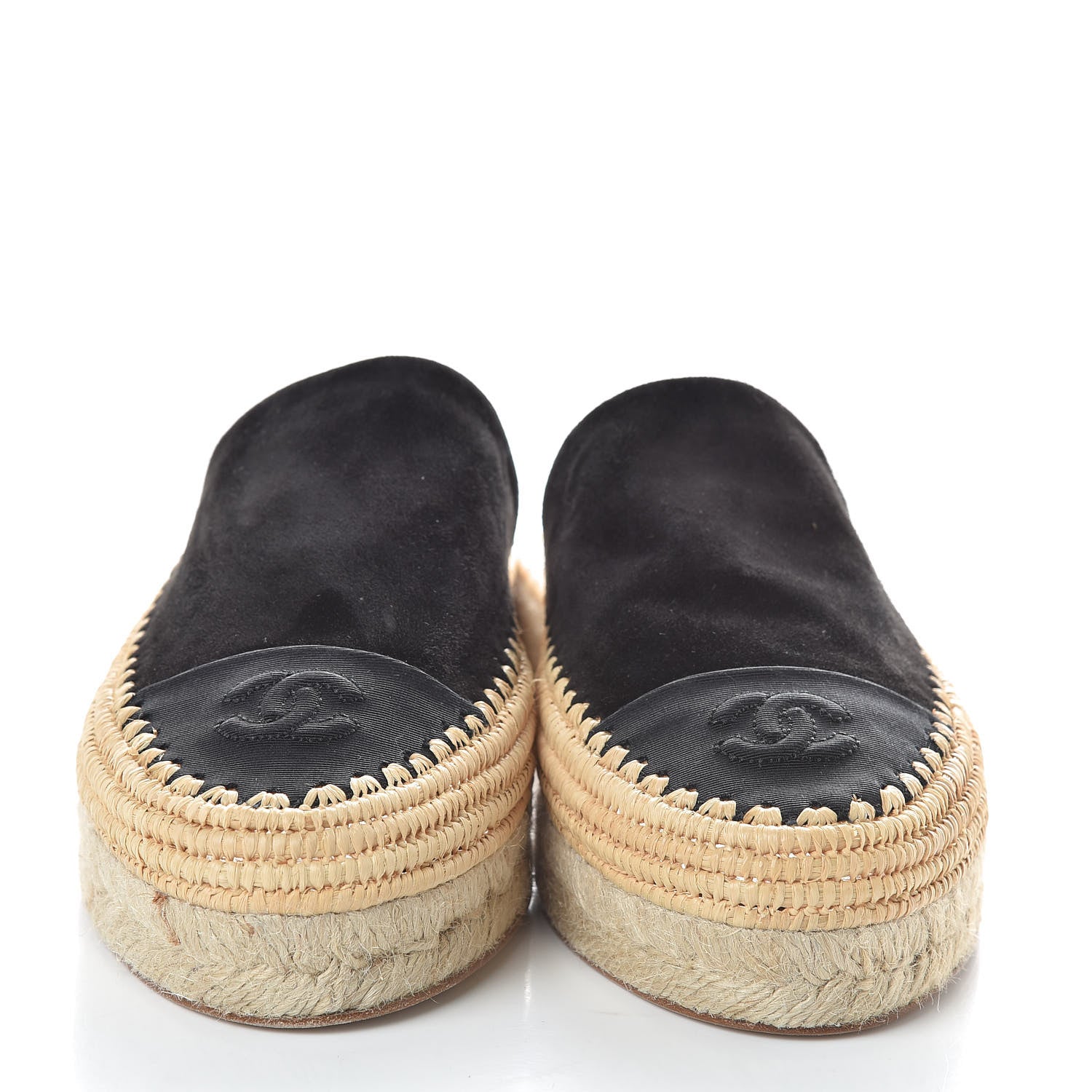 Chanel Suede Grosgrain CC Espadrille Mules 38 Black 2 of 9