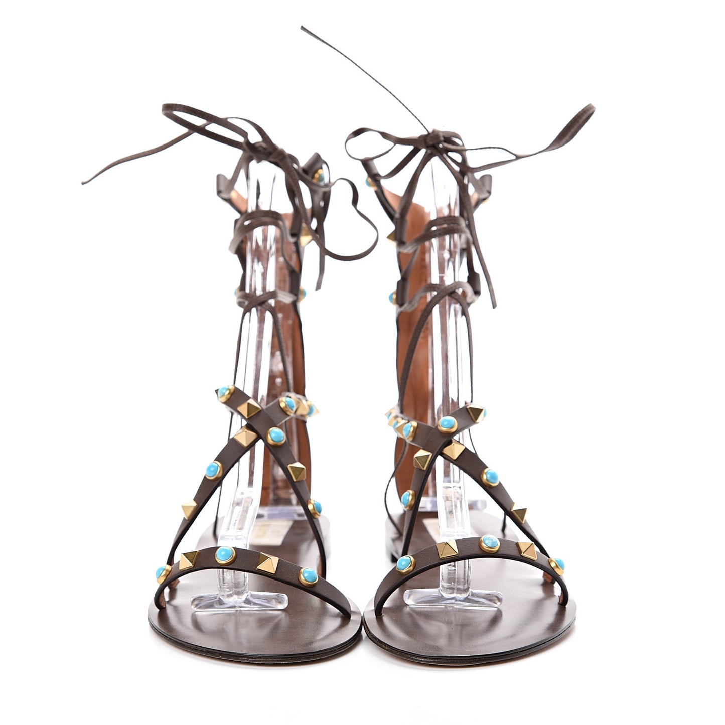 Calfskin Rockstud Rolling Gladiator Sandals 35.5 Cacao