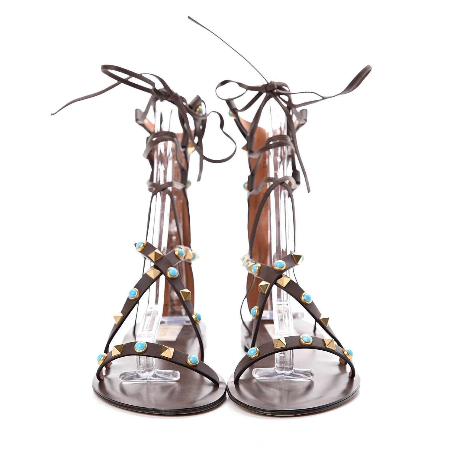 Valentino Garavani Calfskin Rockstud Rolling Gladiator Sandals 35.5 Cacao 2 of 8
