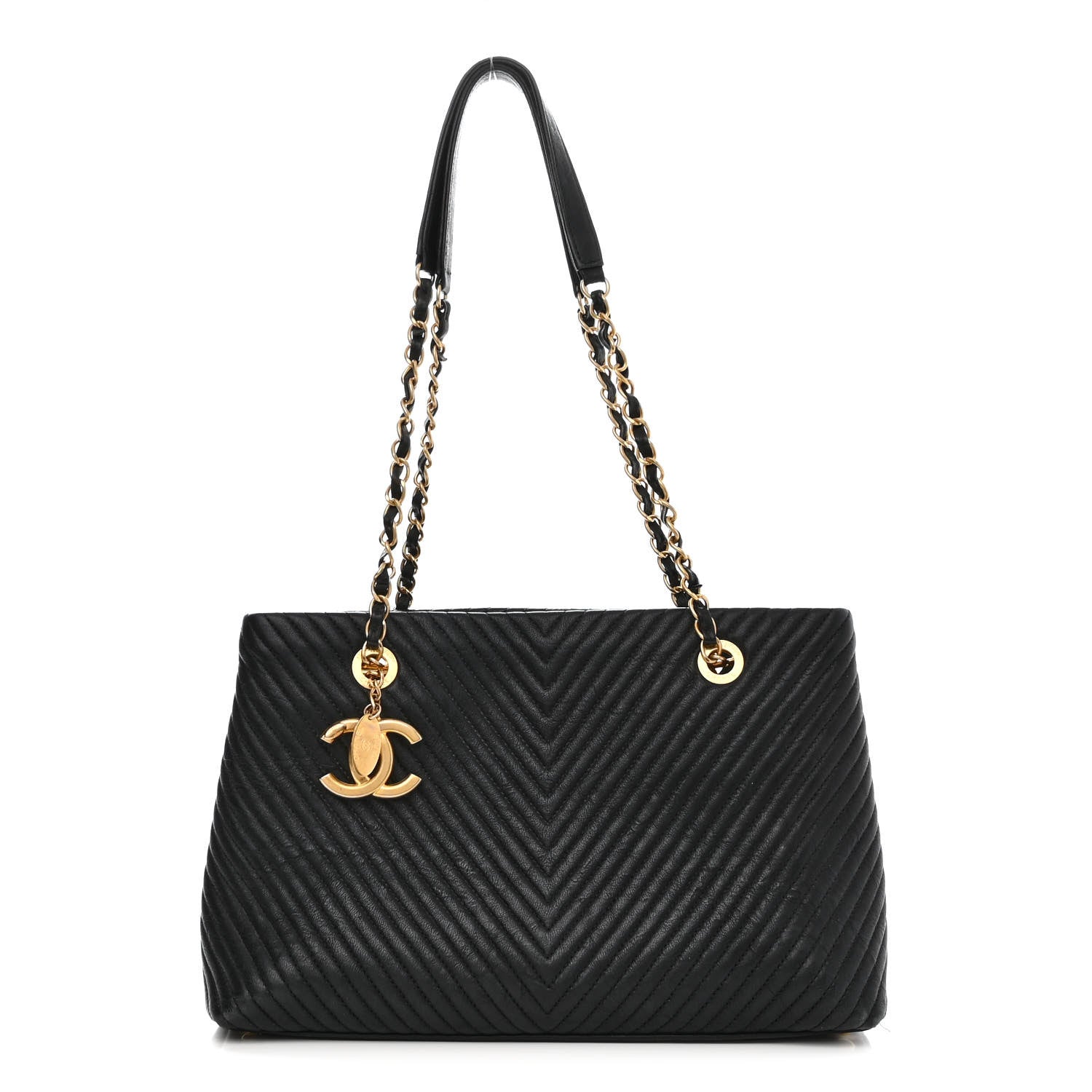 Chanel Wrinkled Lambskin Chevron Quilted Surpique Tote Black 1 of 12