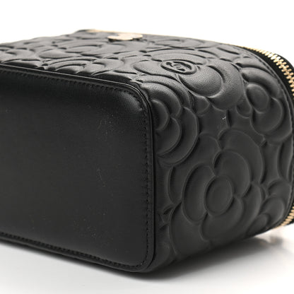 Chanel Lambskin Camellia Embossed Small Vanity Case With Chain Black 9 of 9