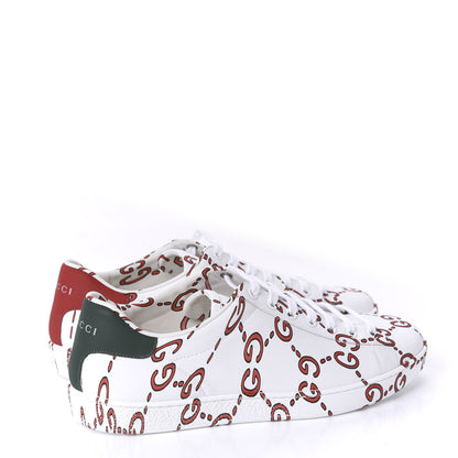 Gucci Calfskin GucciGhost Print Womens Ace Sneakers 39.5 White Hibiscus Red 4 of 10