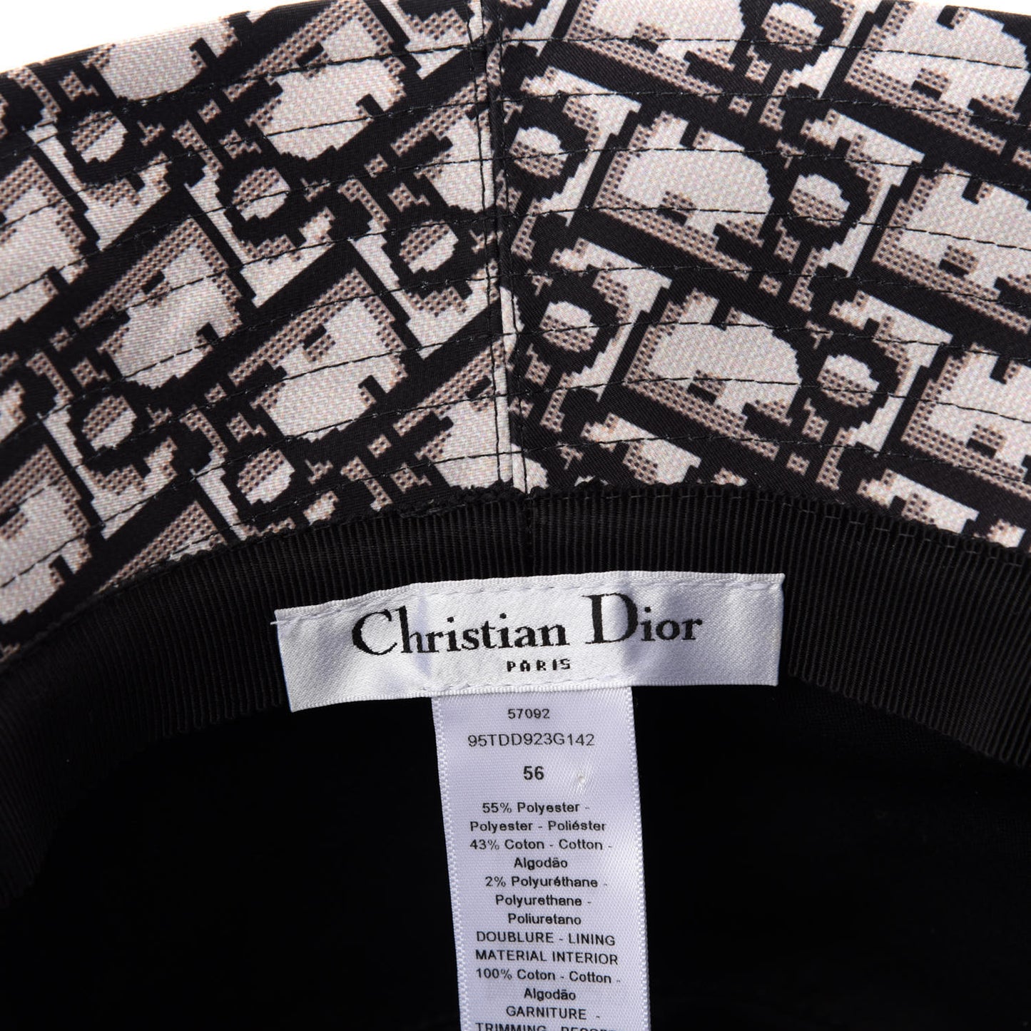 Cotton Large Brim Bucket Hat with Veil 56 Black White