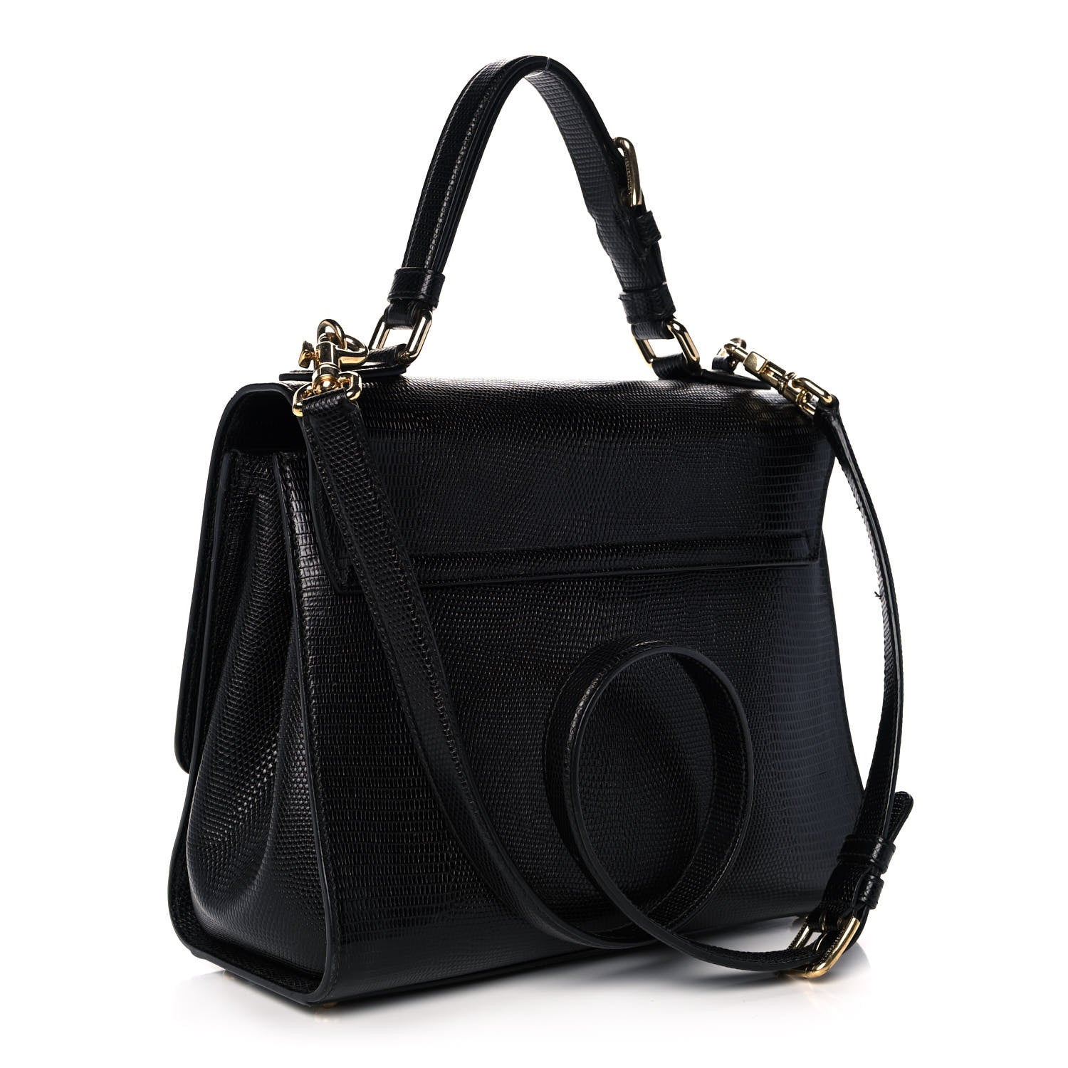 Dolce & Gabbana Lizard Calfskin Embossed Medium Monica Top Handle Bag Black 3 of 12