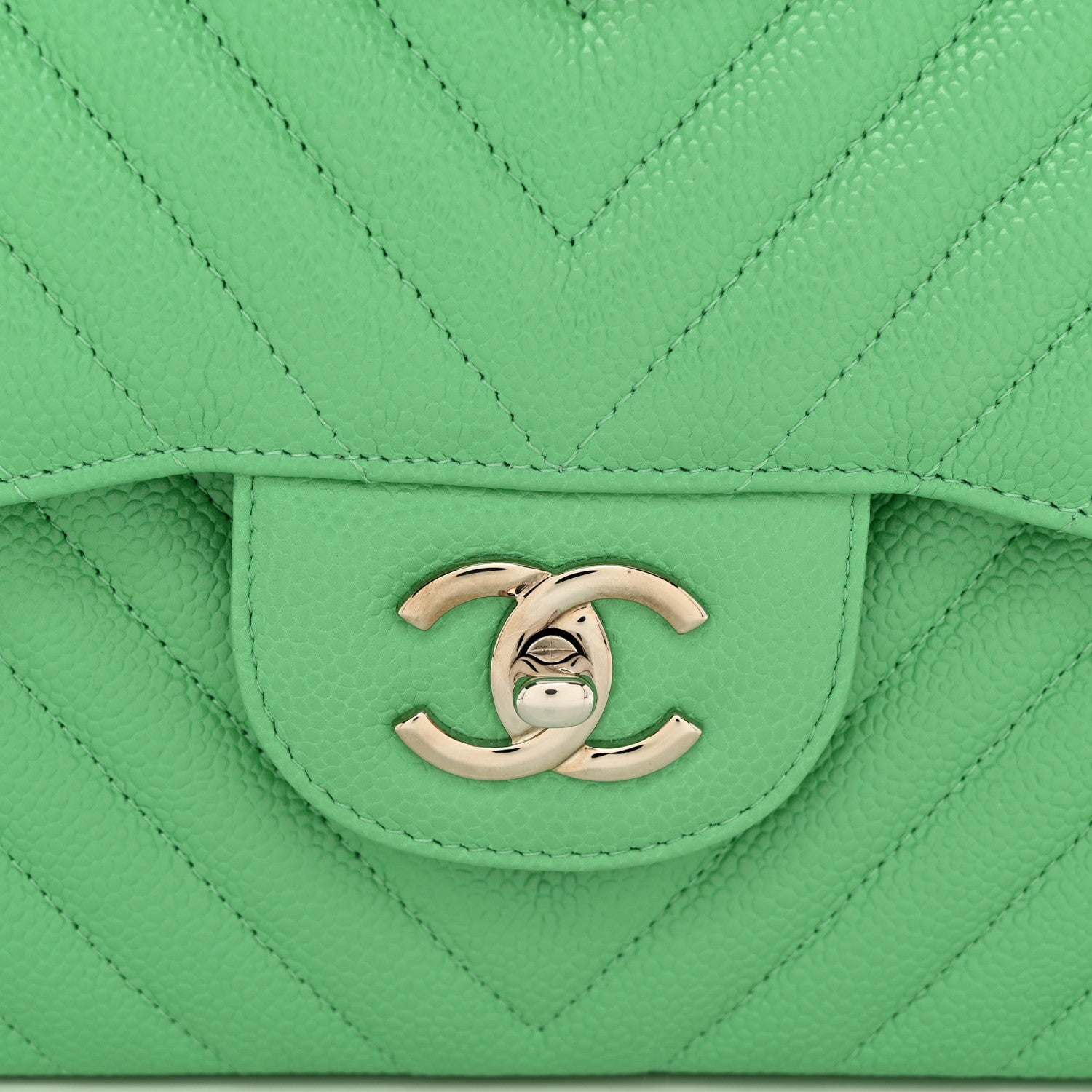 Chanel Caviar Chevron Quilted Jumbo Double Flap Green 11 of 11