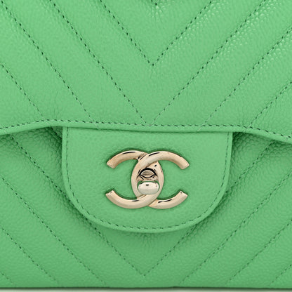 Chanel Caviar Chevron Quilted Jumbo Double Flap Green 11 of 11