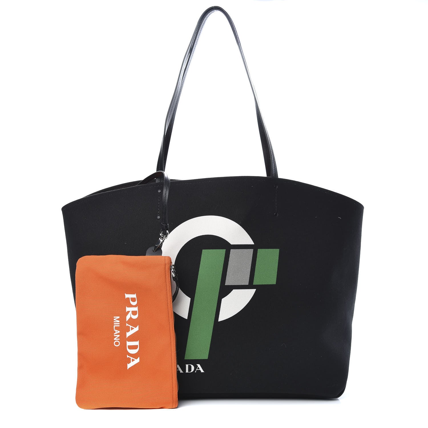 Prada Canvas Racing Logo Tote Black 1 of 12