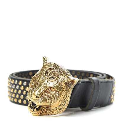 Gucci Calfskin Studded Feline Belt 90 36 Black 1 of 6