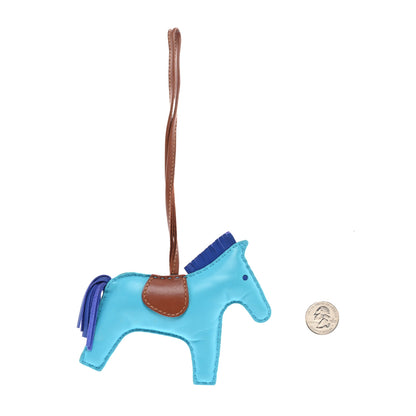 Hermes Milo Lambskin Grigri Rodeo Horse Bag Charm MM Bleu Azteque Bleu Electrique Fauve 2 of 5